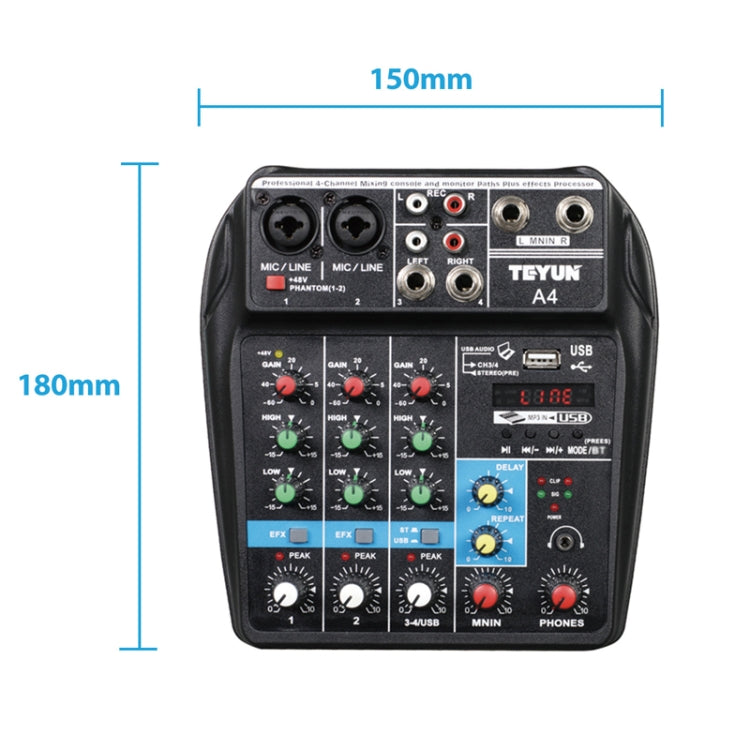 TEYUN A4 Mezclador digital de micrófono pequeño de 4 vías Efector de grabación en vivo