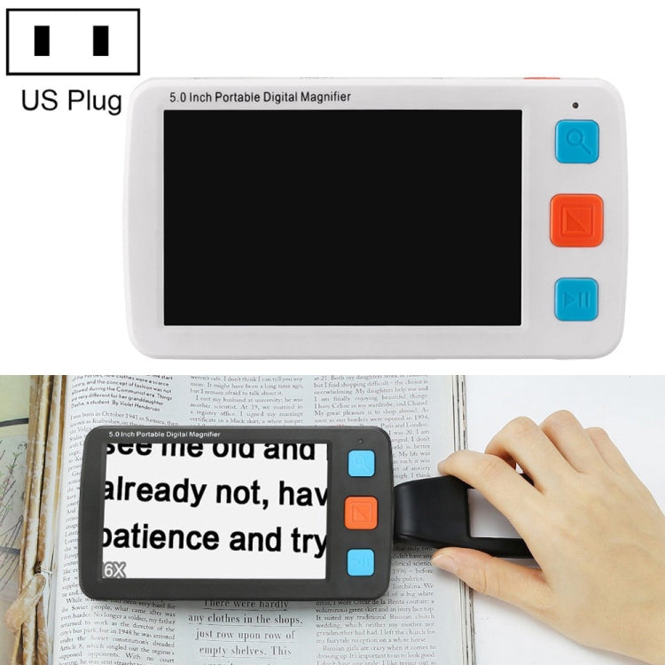 Lector de lupa de baja visión de ayuda de visión electrónica HD portátil de 5,0 pulgadas, enchufe de EE. UU., US Plug White, US Plug Black
