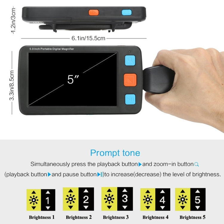 Lector de lupa de baja visión de ayuda de visión electrónica HD portátil de 5,0 pulgadas, enchufe de EE. UU., US Plug White, US Plug Black
