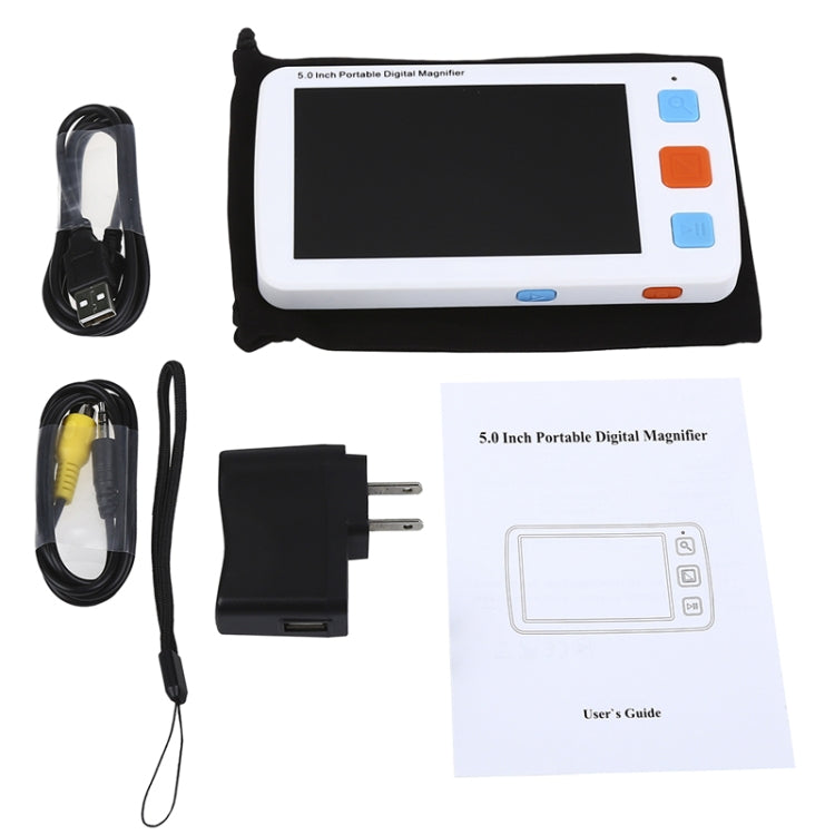 Lector de lupa de baja visión de ayuda de visión electrónica HD portátil de 5,0 pulgadas, enchufe de EE. UU., US Plug White, US Plug Black