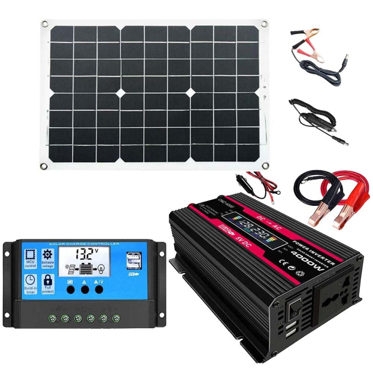 Inversores del sistema de energía solar + Controlador 30A + Panel solar 18W 18V, Black 12V To 220V, Black 12V To 110V, Red 12V To 220V, Red 12V To 110V