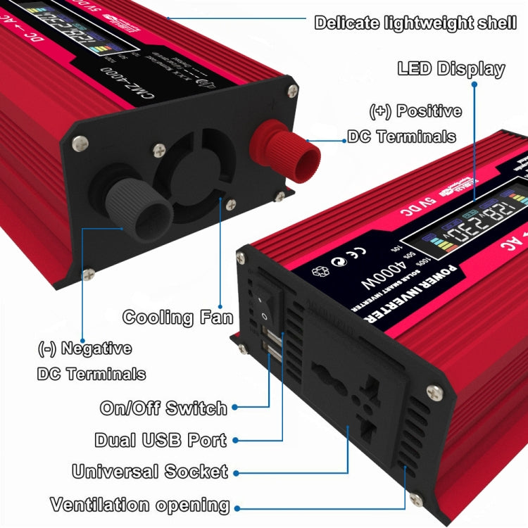Inversores del sistema de energía solar + Controlador 30A + Panel solar 18W 18V, Black 12V To 220V, Black 12V To 110V, Red 12V To 220V, Red 12V To 110V