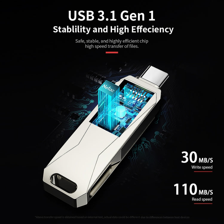 Netac U782C Tipo-C Unidad flash USB de computadora de metal de alta velocidad de interfaz dual, 32GB, 64GB, 128GB