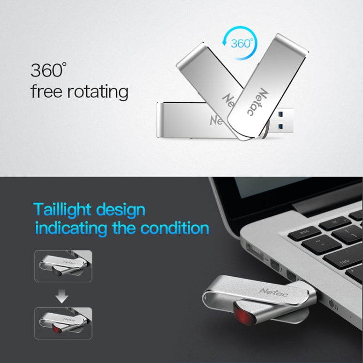 Netac U388 USB 3.0 de alta velocidad Disco giratorio de metal para computadora de automóvil U, 16GB, 32GB, 64GB, 128GB