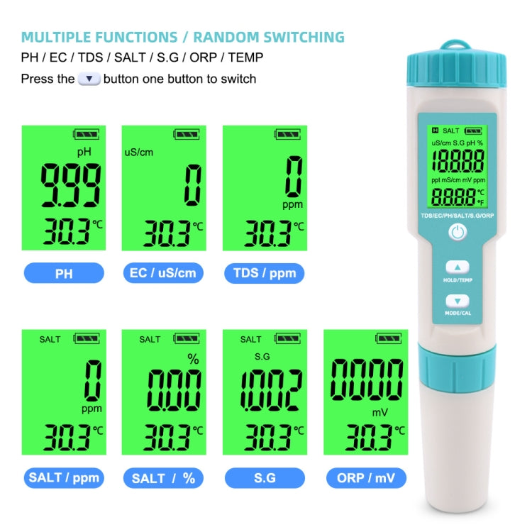 C-600A Pluma de monitoreo de temperatura/salinidad/PH/TDS/EC/ORP/SG 7 en 1, C-600A