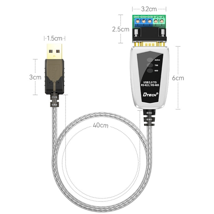 DTECH DT-5119 0,5 m USB a RS485/422 Convertidor industrial Adaptador de comunicación de línea serie, DT-5119 0.5m