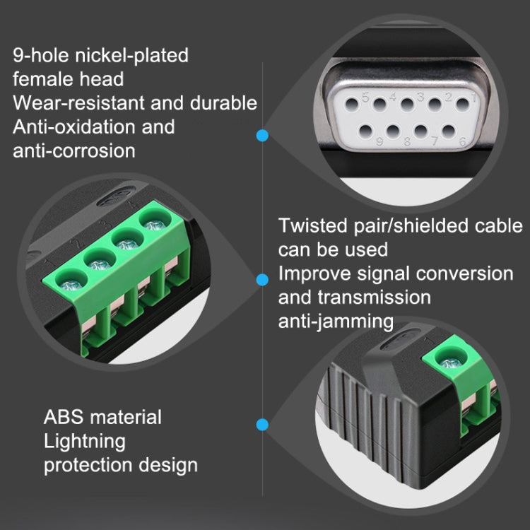Convertidor RS232 a 485 de protección contra sobretensiones y rayos de grado industrial DTECH DT-9001, DT-9001
