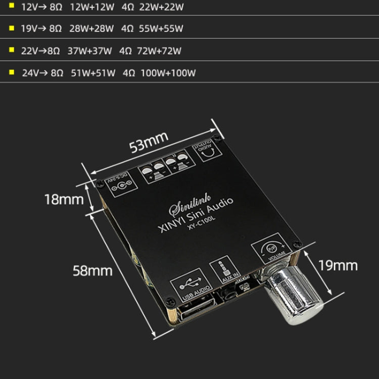 XY-C100L Stereo Stepless Tuning Placa de amplificador de potencia digital Bluetooth, XY-C100L