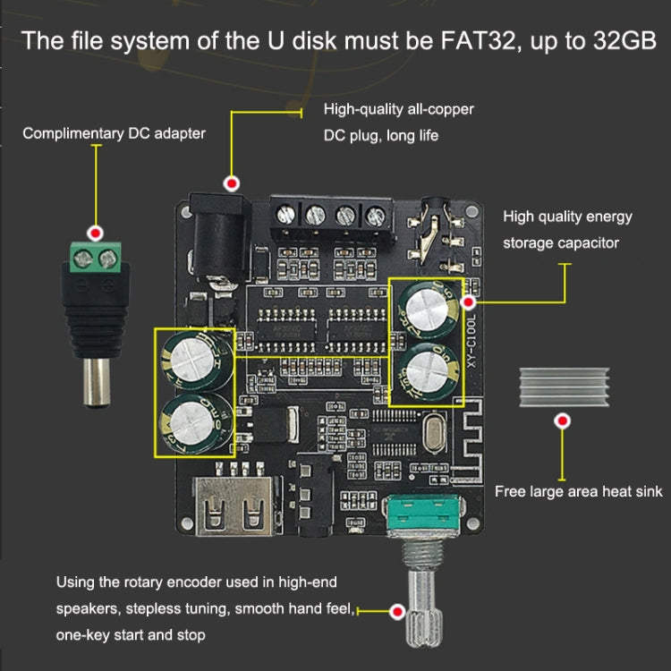 XY-C100L Stereo Stepless Tuning Placa de amplificador de potencia digital Bluetooth, XY-C100L