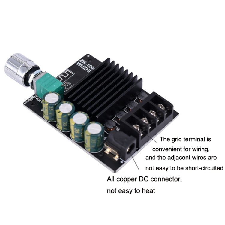 Mini placa amplificadora Bluetooth de alta potencia ZK-1002L con interruptor de volumen de ajuste de perilla, ZK-1002L