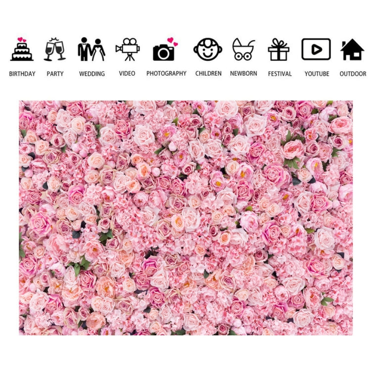 Tela rosa con fondo de pared de rosas