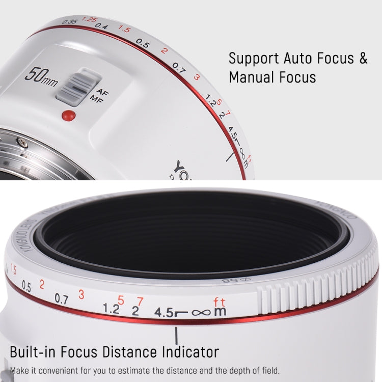 YONGNUO YN50mm F1.8 II Lente de enfoque fijo Marco completo Enfoque automático para cámara Canon SLR, YN50mm F1.8 II