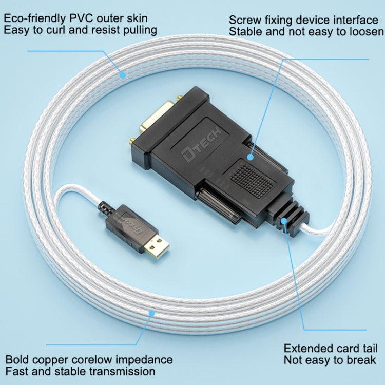 DTECH DT-5002A 1,8 m USB a RS232 Línea serie DB9 Aguja Puerto COM, 1.8m