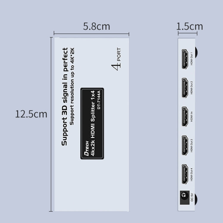 DTECH DT-7144A HDMI 2.0 1 entrada 4 salidas 4K X 2K HD Divisor de video, enchufe CN, DT-7144A