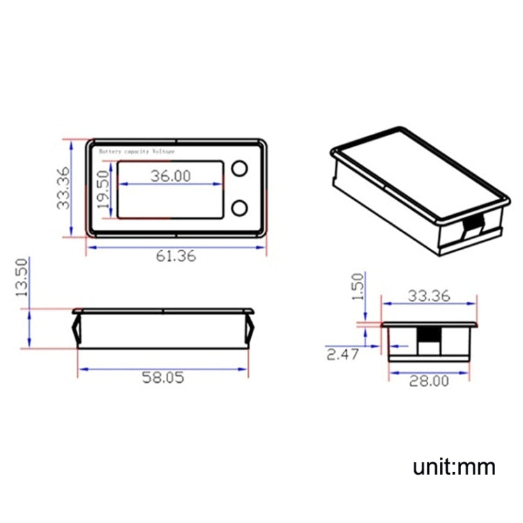 Medidor de voltaje de pantalla digital de batería de litio de plomo y ácido de dos hilos LCD a prueba de agua, 8-100V (White), 8-100V (Blue), 8-72V (White), 8-72V (Blue)