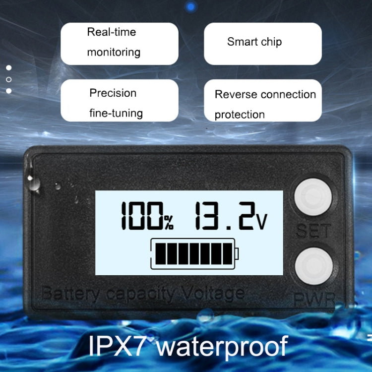 Medidor de voltaje de pantalla digital de batería de litio de plomo y ácido de dos hilos LCD a prueba de agua, 8-100V (White), 8-100V (Blue), 8-72V (White), 8-72V (Blue)
