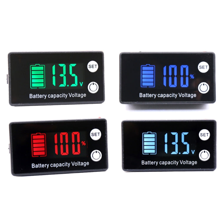 Pantalla digital de dos líneas Voltímetro de CC Medidor de carga de batería de litio de plomo y ácido, Color:, Red, Green, Blue, White, Red+Temperature, Green+Temperature, Blue+Temperature, White+Temperature