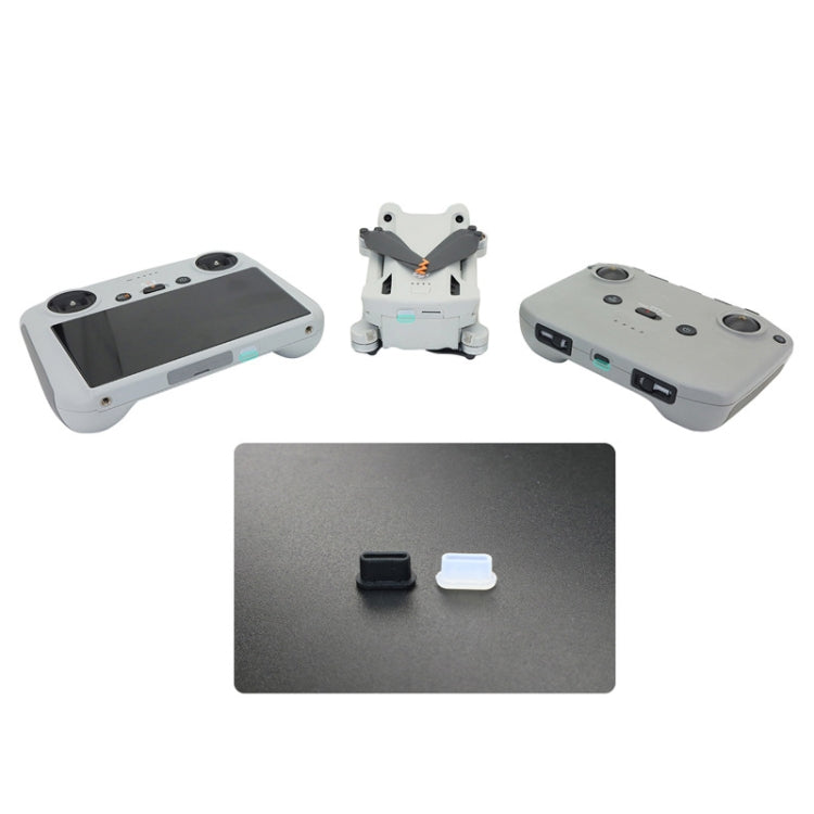 2 juegos de enchufe de polvo del puerto de carga del control remoto del cuerpo del dron para DJI Mini 3 Pro, Transparent, Black, Transparent+Black