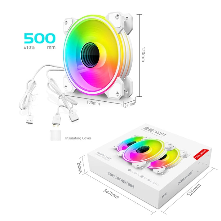 COOLMOON 12cm Infinity Lens Computer Cooling Fan PWM ARGB Chasis Ventilador de refrigeración, WF1 (White), WF1 (Black)