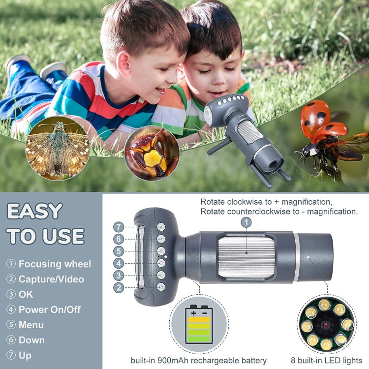 Microscopio de cámara para niños Microscopio electrónico USB Lupa digital, Children Camera Pink, Children Camera Silver Gray