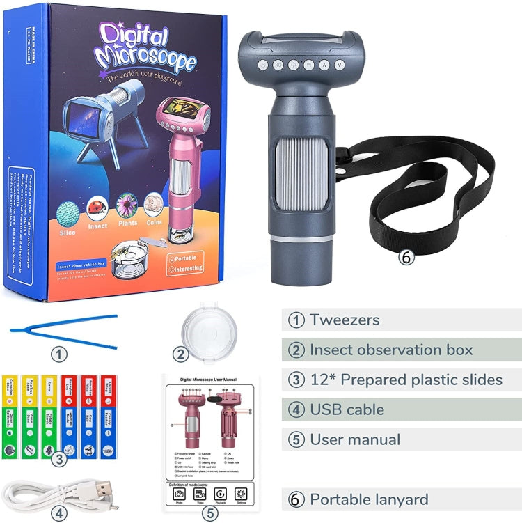 Microscopio de cámara para niños Microscopio electrónico USB Lupa digital, Children Camera Pink, Children Camera Silver Gray