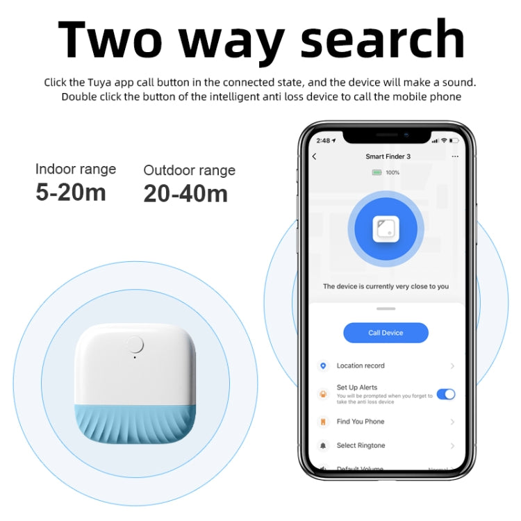 Wallet Key Finder Dispositivo anti-perdida inteligente Bluetooth bidireccional, Two Way Bluetooth Pink, Two Way Bluetooth Yellow, Two Way Bluetooth Green, Two Way Bluetooth Blue, Two Way Bluetooth Black