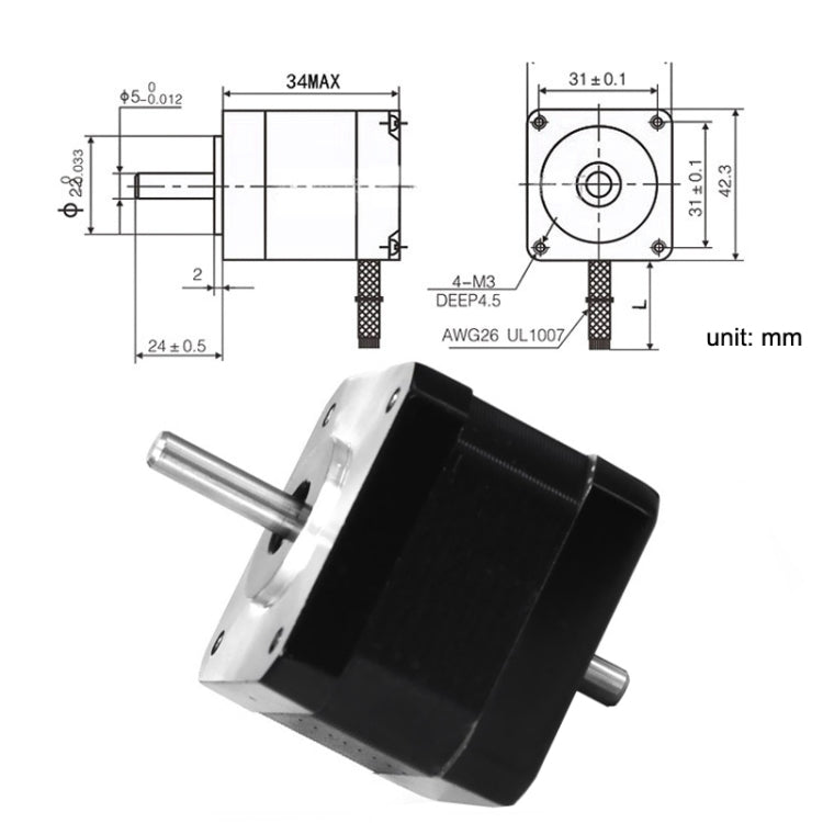 42BYGH34-1304B 1.3A 0.30N Impresora 3D Máquina de tallado de eje de doble salida Moto de 42 pasos, 42BYGH34-1304B