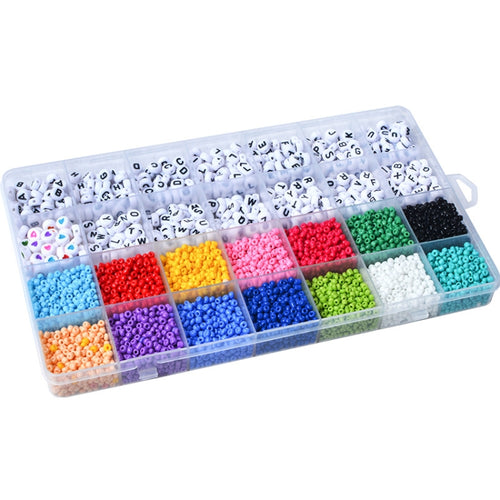 28 cuentas de alfabeto de cuadrícula, cuentas de arroz, Material de pulsera de cuentas DIY, 28 Grid