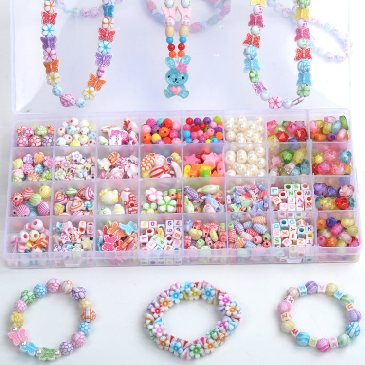 32 Rejilla Acrílico Con Cuentas Niños DIY Collar Pulsera Juguetes, Without Box, With Color Box