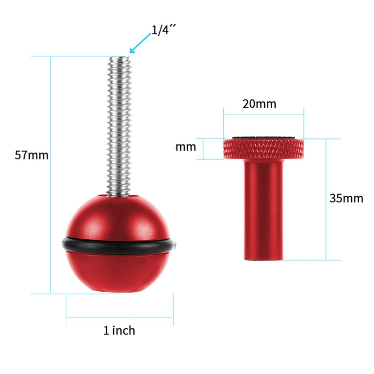 Adaptador de cabeza esférica Tornillo ajustable Cámara de montaje fijo Buceo submarino Fotografía Soporte de luces, 1/4 Inch Red, 1/4 Inch  Black, M5 Screw Black