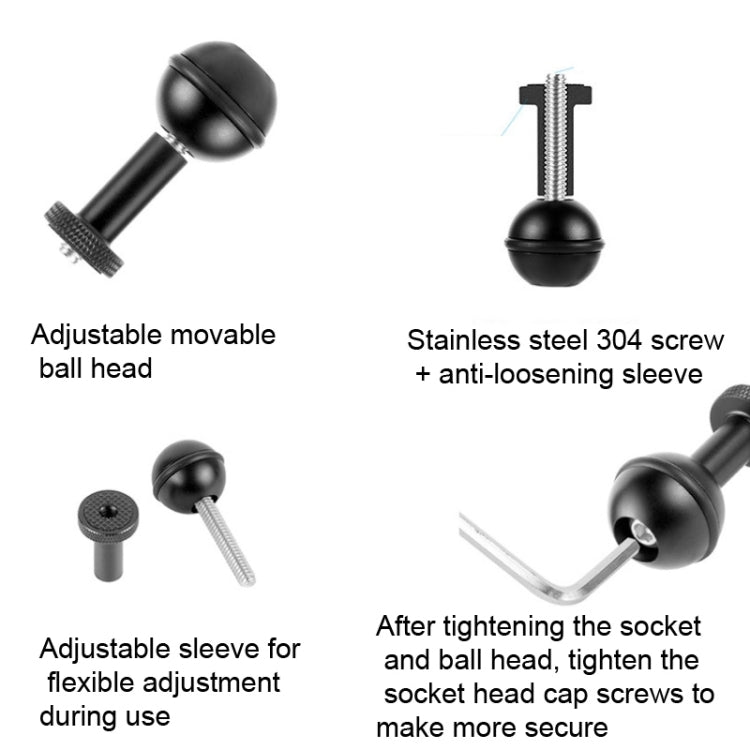 Adaptador de cabeza esférica Tornillo ajustable Cámara de montaje fijo Buceo submarino Fotografía Soporte de luces, 1/4 Inch Red, 1/4 Inch  Black, M5 Screw Black