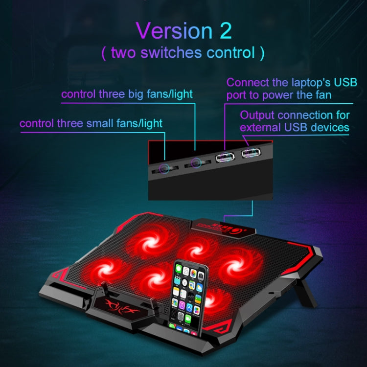 CoolCold 17 pulgadas Gaming Laptop Cooler Six Fan Two USB Port 2600RPM Laptop Cooling Pad