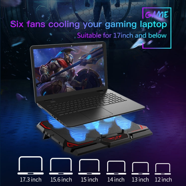 CoolCold 17 pulgadas Gaming Laptop Cooler Six Fan Two USB Port 2600RPM Laptop Cooling Pad