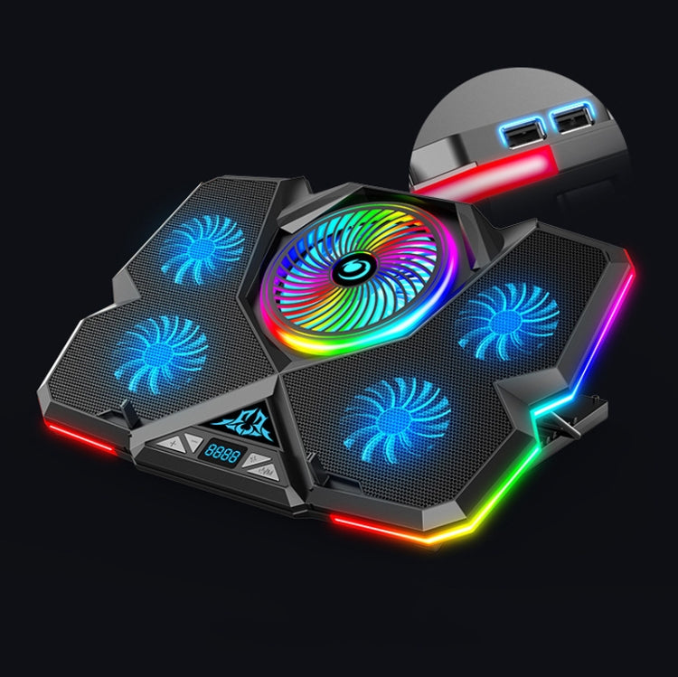 CoolCold Five Fans 2 puertos USB Laptop Cooler Gaming Notebook Cool Stand, Versión:, Touch Symphony Blue, Touch Symphony Red, Dial Adjust Basic Blue
