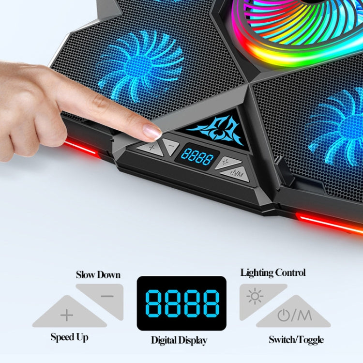 CoolCold Five Fans 2 puertos USB Laptop Cooler Gaming Notebook Cool Stand, Versión:, Touch Symphony Blue, Touch Symphony Red, Dial Adjust Basic Blue