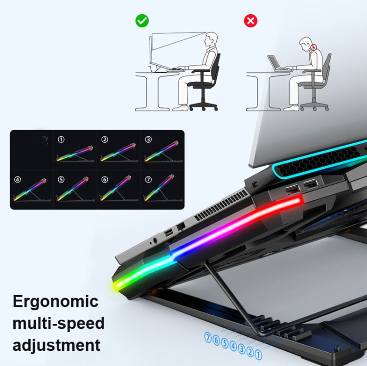CoolCold Five Fans 2 puertos USB Laptop Cooler Gaming Notebook Cool Stand, Versión:, Touch Symphony Blue, Touch Symphony Red, Dial Adjust Basic Blue