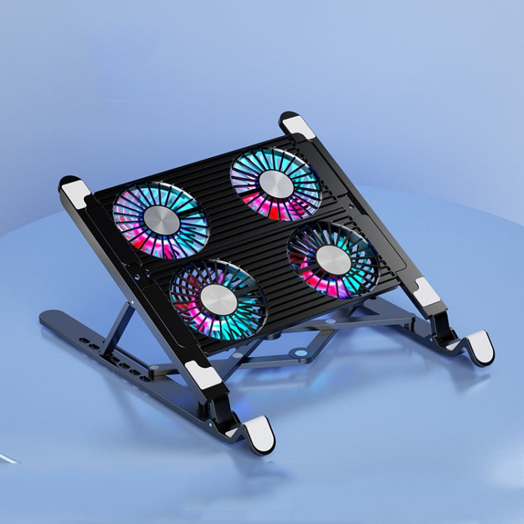 Base de enfriamiento refrigerada por aire de almacenamiento plegable para soporte de radiador para computadora portátil, estilo:, Double Fan, Four Fan