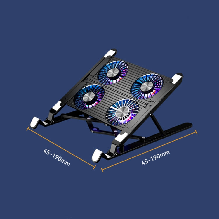 Base de enfriamiento refrigerada por aire de almacenamiento plegable para soporte de radiador para computadora portátil, estilo:, Double Fan, Four Fan