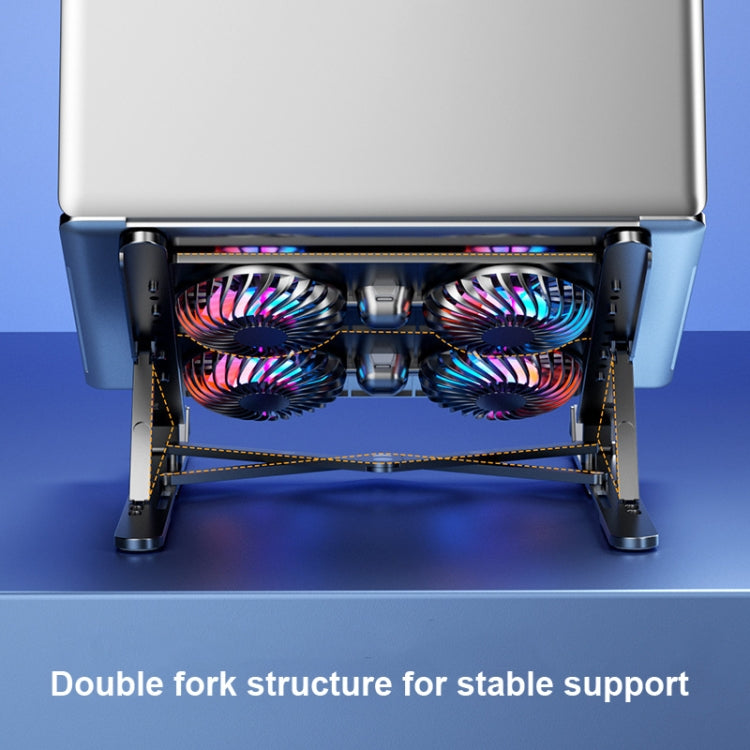 Base de enfriamiento refrigerada por aire de almacenamiento plegable para soporte de radiador para computadora portátil, estilo:, Double Fan, Four Fan