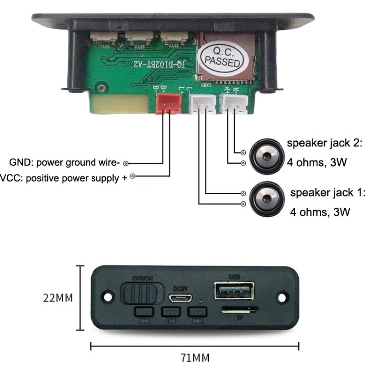 JQ-D102BT con amplificador Grabación de llamadas Módulo de placa decodificadora MP3 Bluetooth, JQ-D102BT