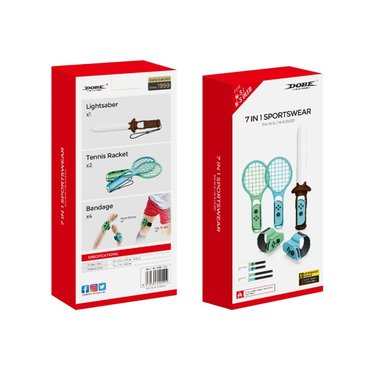 Sable de luz deportivo DOBE TNS-2123 + correa para la pierna + raqueta de tenis + correa para la muñeca 7 en 1 juego deportivo para Nintendo Switch, DOBE 7 In 1