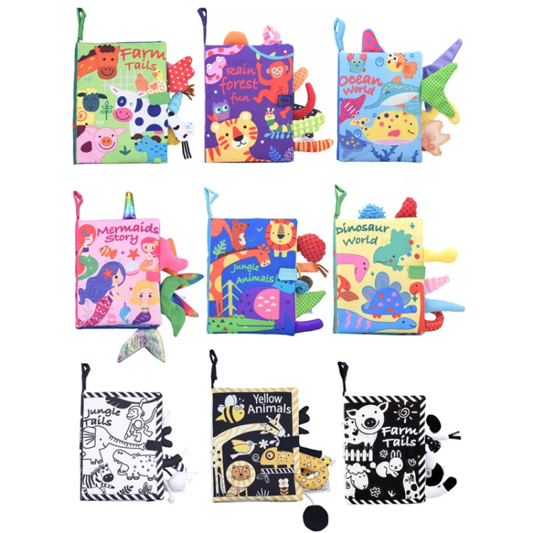 Tail Cloth Book Baby Enlightenment 3D Educación temprana Libro de tela, Ocean, Jungle, Dinosaur, Tropical Rain Forest, Mermaid, Farm, Black and Yellow Ainmal, Black and White Jungle, Black and White Farm