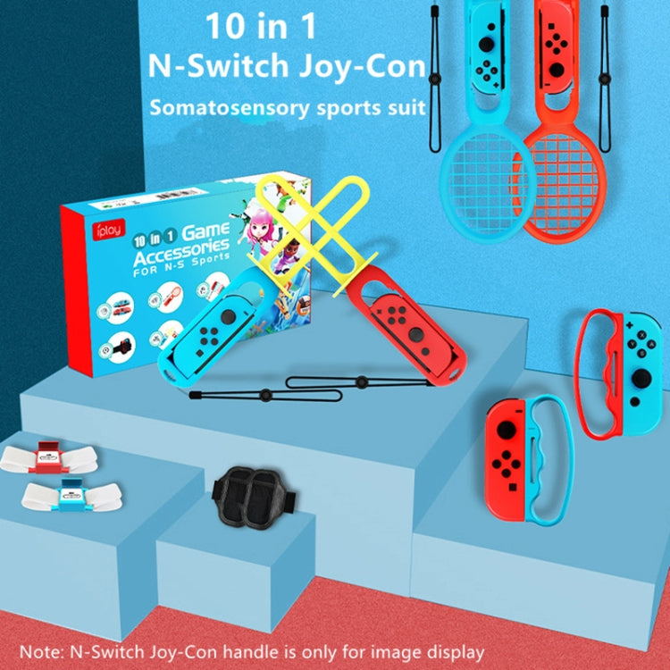 IPLAY HBS-447 10 en 1 agarre + correa de muñeca + correa + sable de luz + juego de deportes de raqueta para Nintendo Switch, IPLAY 10 In 1