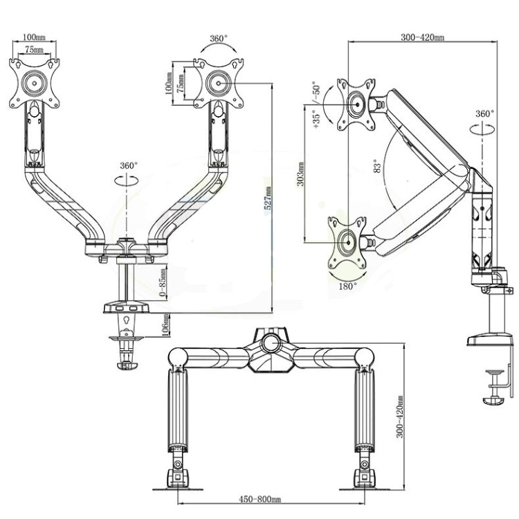 Soporte de elevación de presión de aire de pantalla doble de escritorio para monitor de computadora KALOC