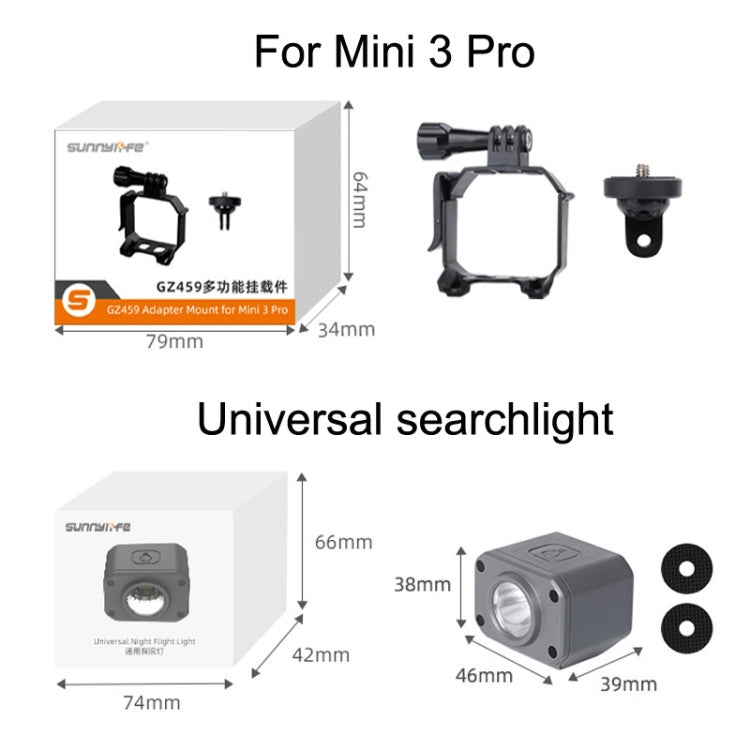 Sunnylife MM3-GZ459 para DJI Mini 3 Pro GoPro10 montaje de cámara de acción, Hanging Load, Searchlight, Hanging Load+Searchlight set