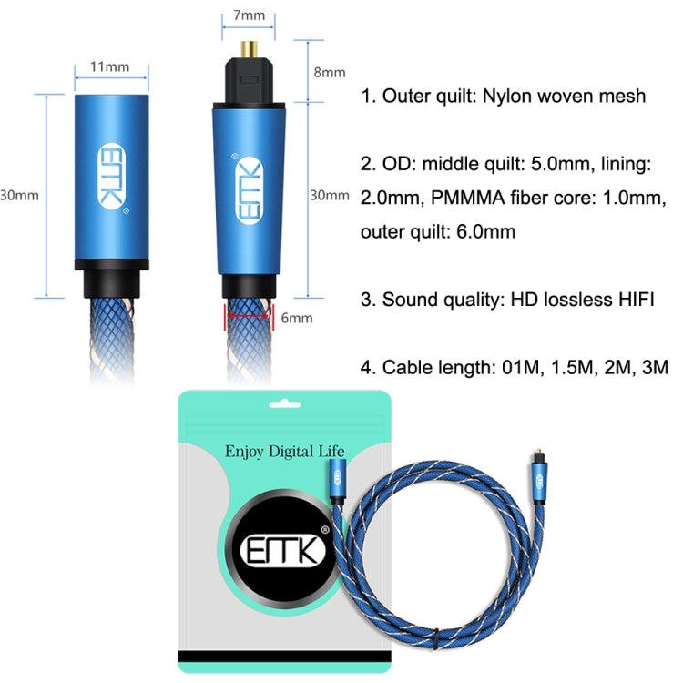 Cable de extensión de audio óptico digital emparejado EMK macho a hembra SPDIF, longitud del cable:, 1m (Blue), 1.5m (Blue), 2m (Blue), 3m (Blue)