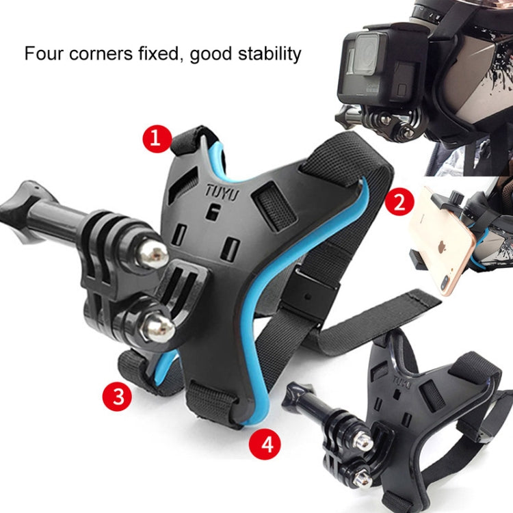 TUYU motocicleta casco barbilla acción cámara teléfono móvil soporte de montaje, Black Bracket, Blue Bracket, Black Bracket+Mobile Phone Clip, Blue Bracket+Mobile Phone Clip