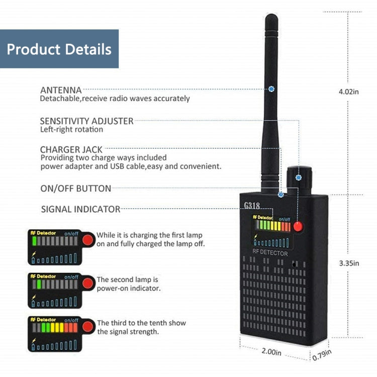 G318 Detector de señal de disparo antiespionaje y anticancerígeno Localizador GPS