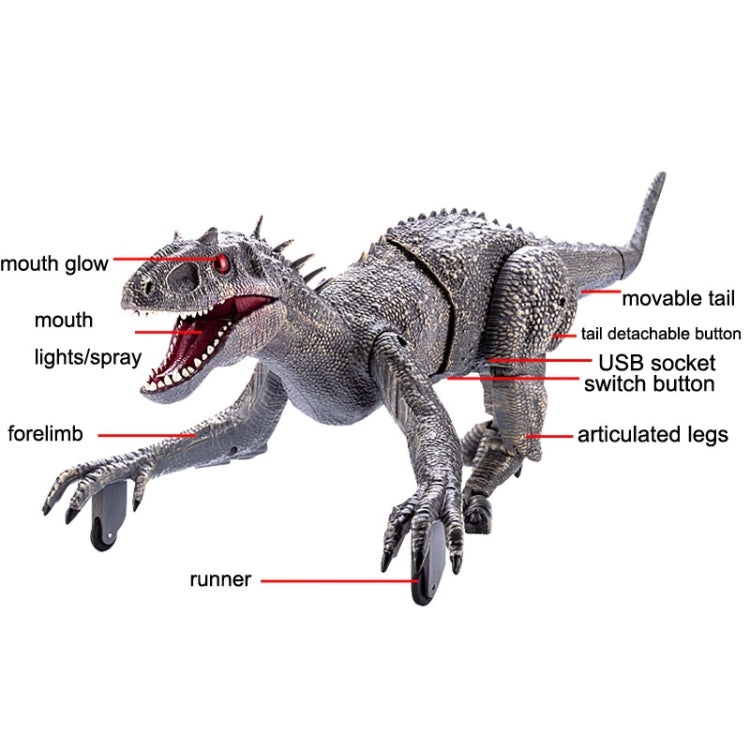 Juguete de modelo de dinosaurio mecánico de simulación de tiranosaurio de control remoto inalámbrico 2.4G, Gray, Rojo