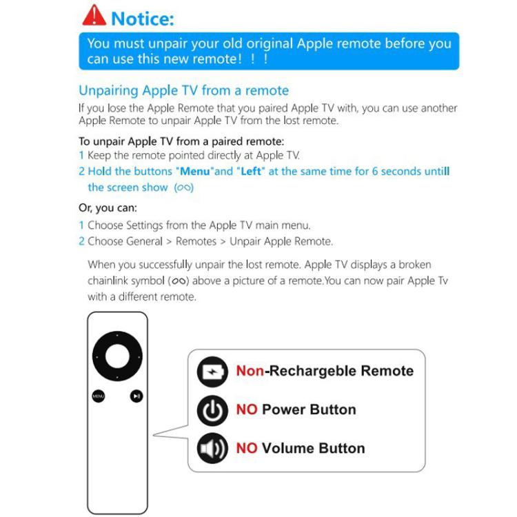 Mando a distancia de TV MC377LL/A adecuado para Apple TV 1/2/3, For Apple TV 1/2/3